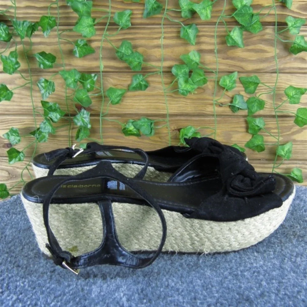 Liz Claiborne Women Brooklyn Espadrille Ankle Strap Black Synthetic Sz 11 Medium
